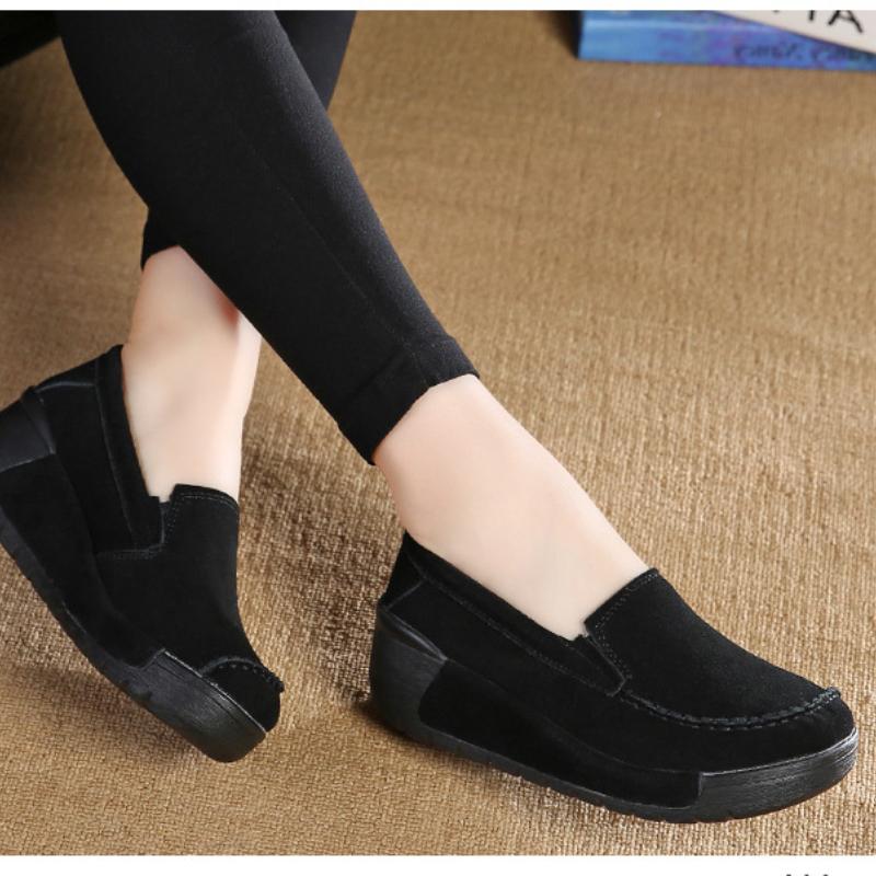 Women Cow Suede Slip-on Loafers Fashion Platform Shoes Wedge Heels Ladies Casual Shoes for Working Walking Traveling