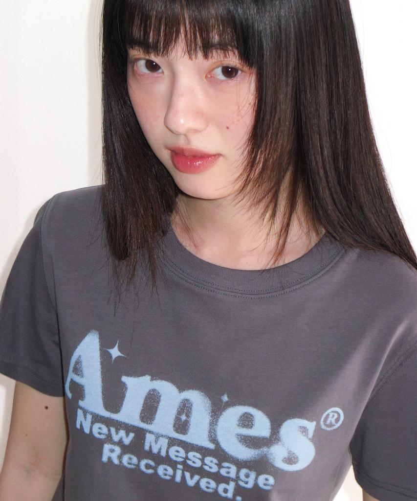 AMES-WORLDWIDE Round Hem Crop Tee Light Charcoal