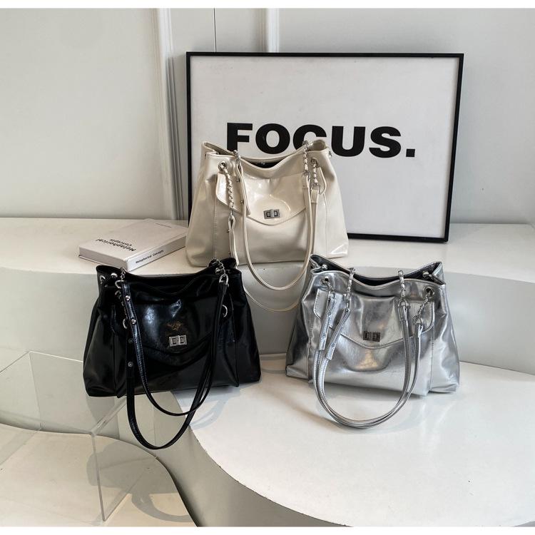 Women's Soft PU Patent Leather Chain Tote Bag with Compartments - 2024 Spring/Summer Fashion