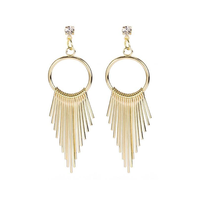 Geometric Metal Tassel Long Earrings With Diamonds