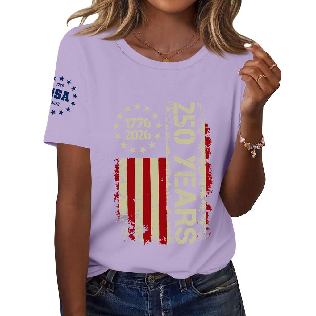 Moda feminina casual estampado manga curta gola redonda pulôver tops