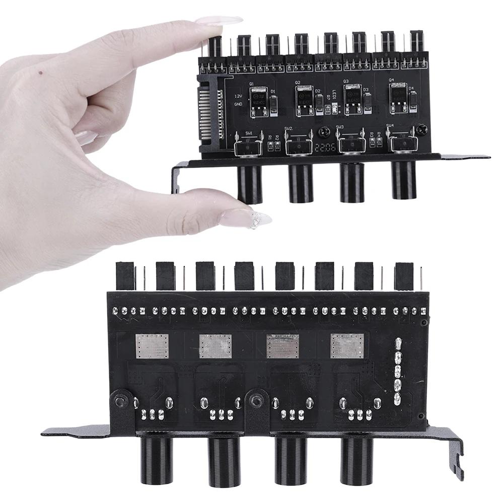 PC Chassis Fan Hub SATA/4 Pin Adapter 8 Channel CPU Cooling Fan HUB 4 Knob PC Case Cooling Fan Hub for CPU Chassis