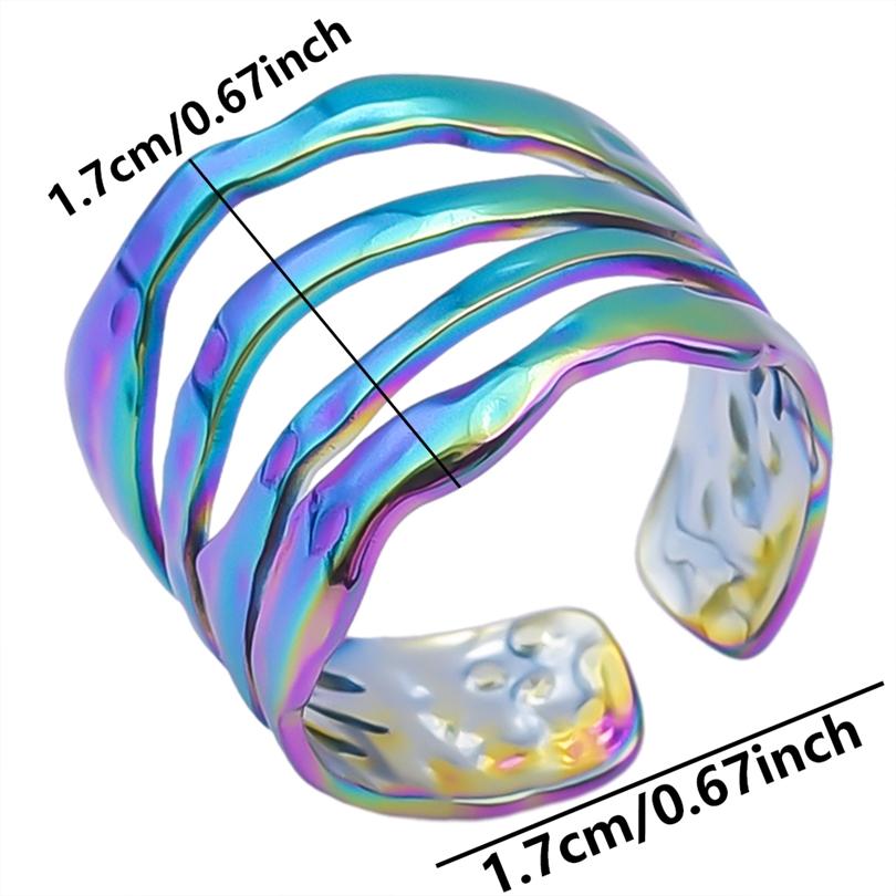 Trendy Irregular Rainbow Color Open Ring Metal Stainless Steel Rings For Women Men Accessories Hollow Finger Jewelry Anniversary