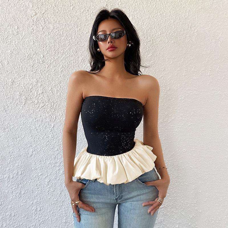 VEZFAA Women's Fashion Casual Summer Spring Colour Block Print Sleeveless Blouses & Shirts