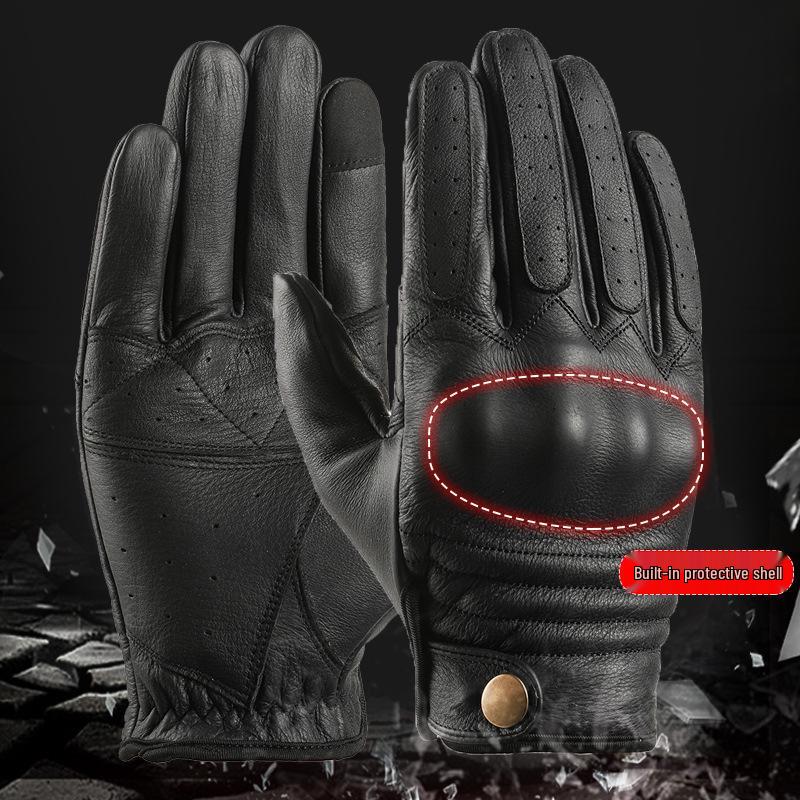 Men's Harley Retro Cowhide Windproof Motorcycle Gloves, Protective and Anti-fall for All Seasons Outdoor Riding.