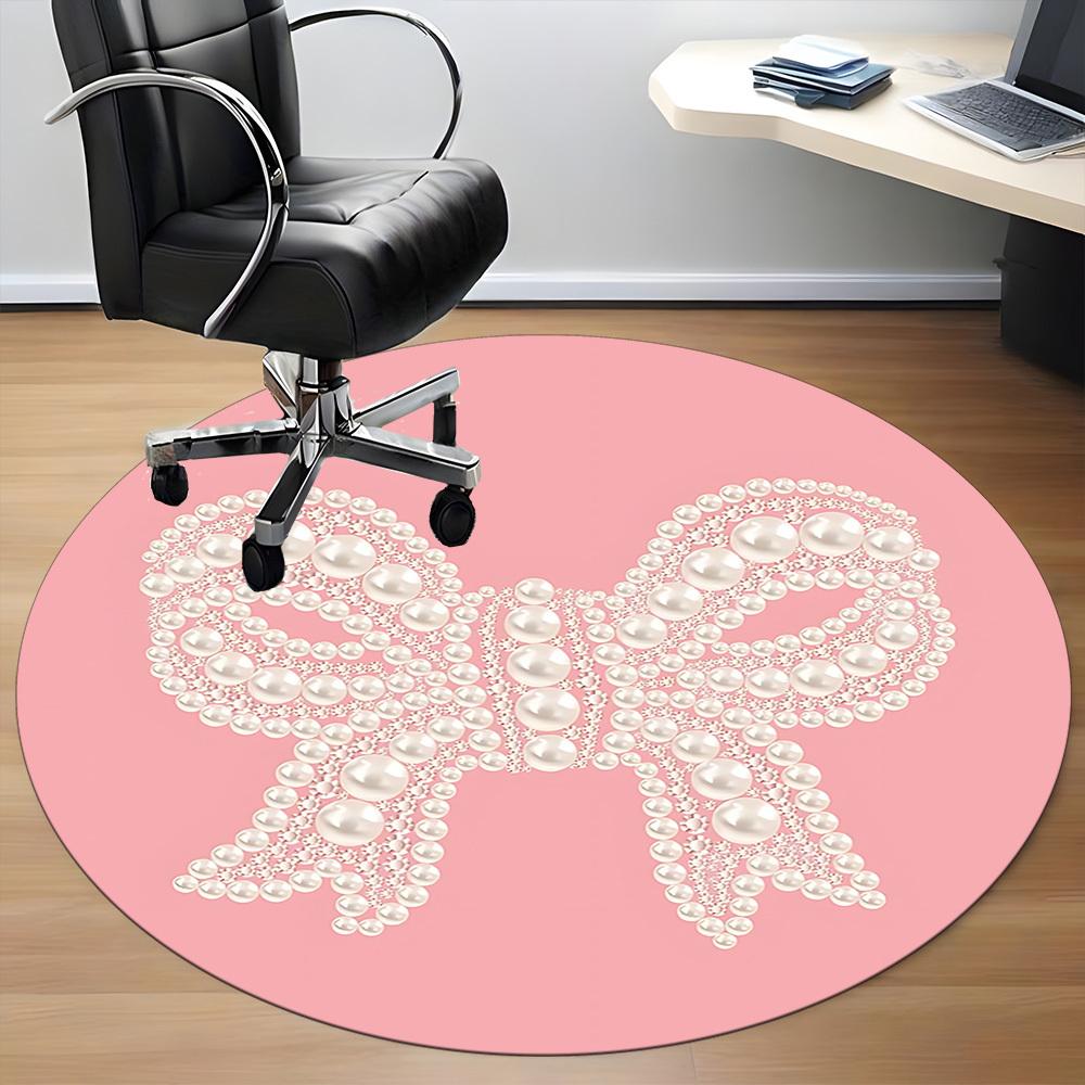1pc Pearl Bow Office Round Rug, Carpet for Office, Gaming, Lightweight Round Floor Mat Yy260205055