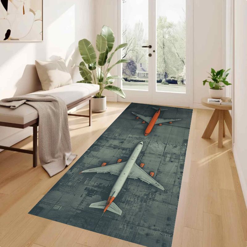 

Airplane Pattern Long Runner Rug Collection Non Slip Wear Resistant Soft Washable Hallway Kitchen Laundry Room Decor Rug 40X120CM
