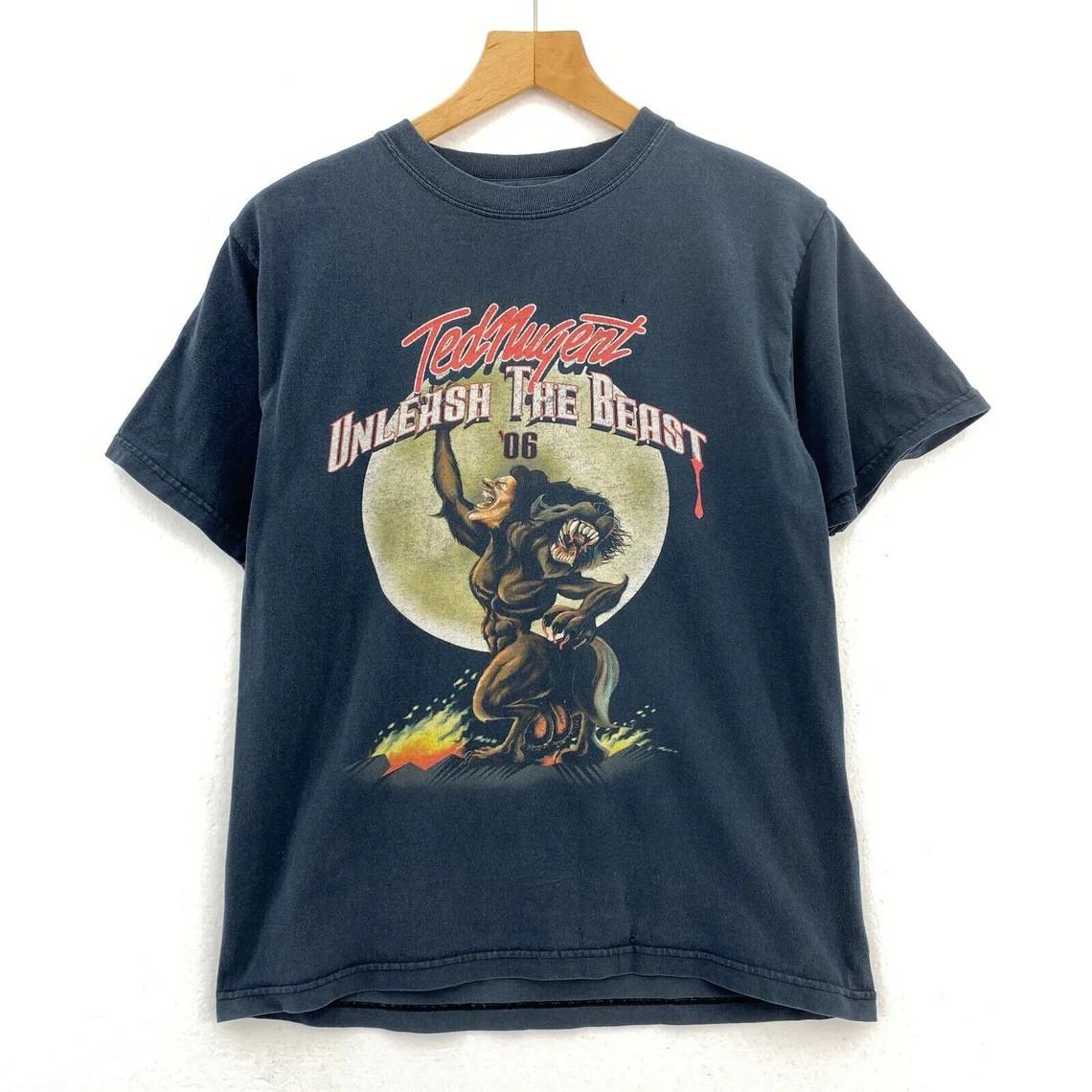 Vtg Ted Nugent Unleash The Beast 06 Cotton Black Full Size Unisex Shirt CM797 XXXXL