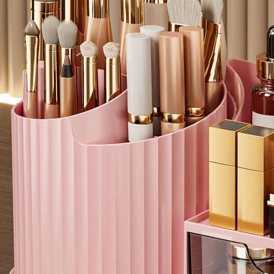 Cosmetic Storage Box 360 Makeup Organizer Holder Transparent Drawer with Brush Degree Rotating Large Vertical Pattern