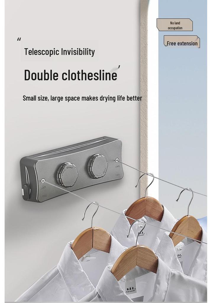 Retractable Steel Wire Indoor Clothesline: Double-Line Invisible Drying Rack for Balcony Use