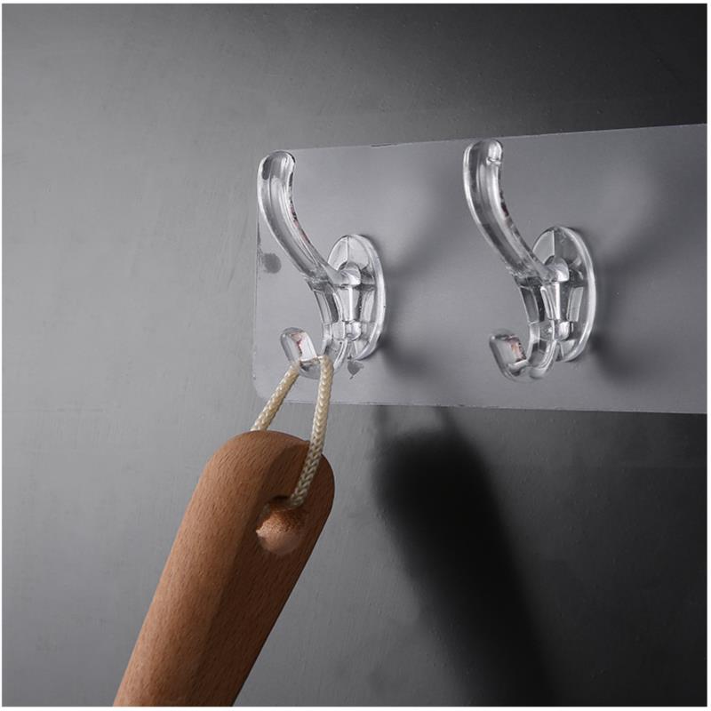 Transparent Plastic Glue Hooks Kitchen Bathroom Hooks Nail-Free Wall Hanger