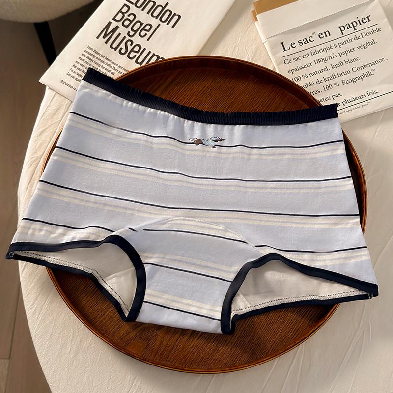 Plus Size Ladies Spring and Autumn Fun Dachshund Dog Stripe Preppy Cotton Extended 10A Antibacterial Flat Angle Briefs
