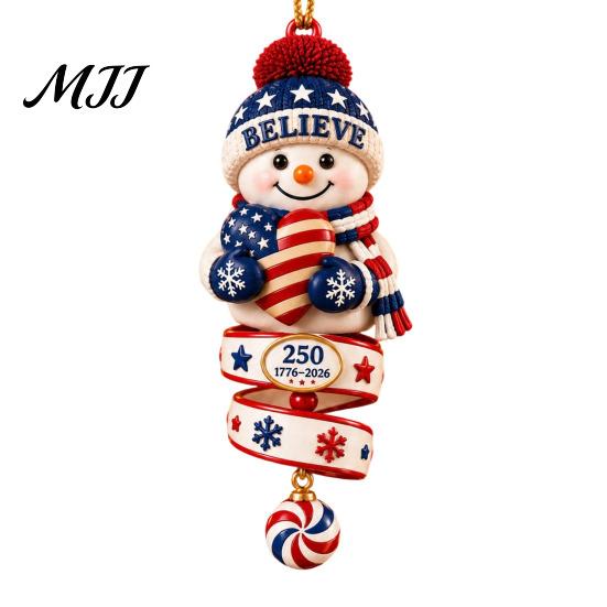 Indoor Outdoor Festive Decor 2026 Patriotic Snowman Christmas Ornament, Acrylic Hanging for Tree, Tree Ornament Holiday Pendant Home Party Accessory
