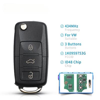 3 Buttons Car Remote Key Fob 434MHz with ID48 1K0959753G Clip for VW PASSAT B5 B6 Skoda Tiguan Touran GOLF JETTA POLO