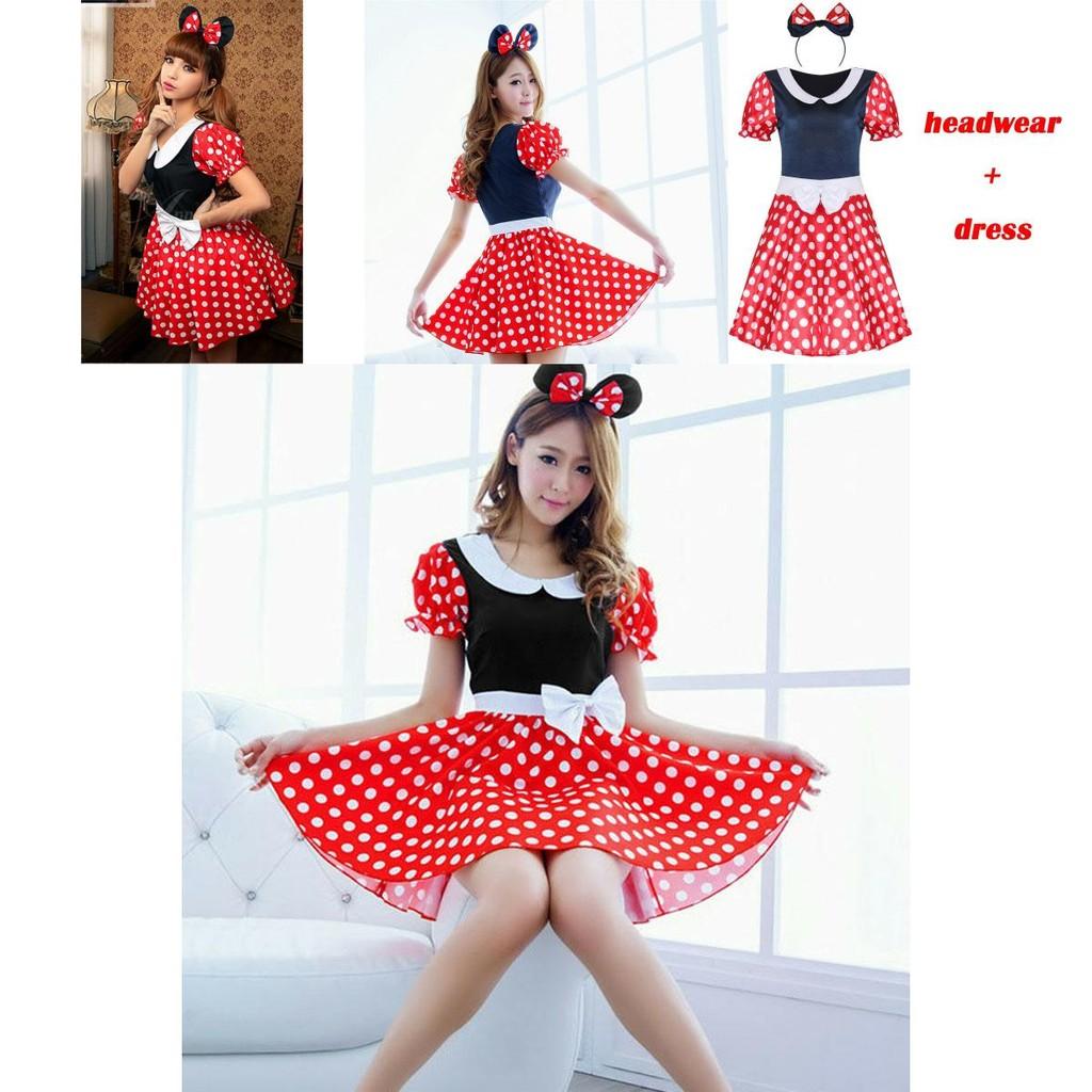 Charming Breathable Minnie Mouse Costume For Women In Red And Black Spandex