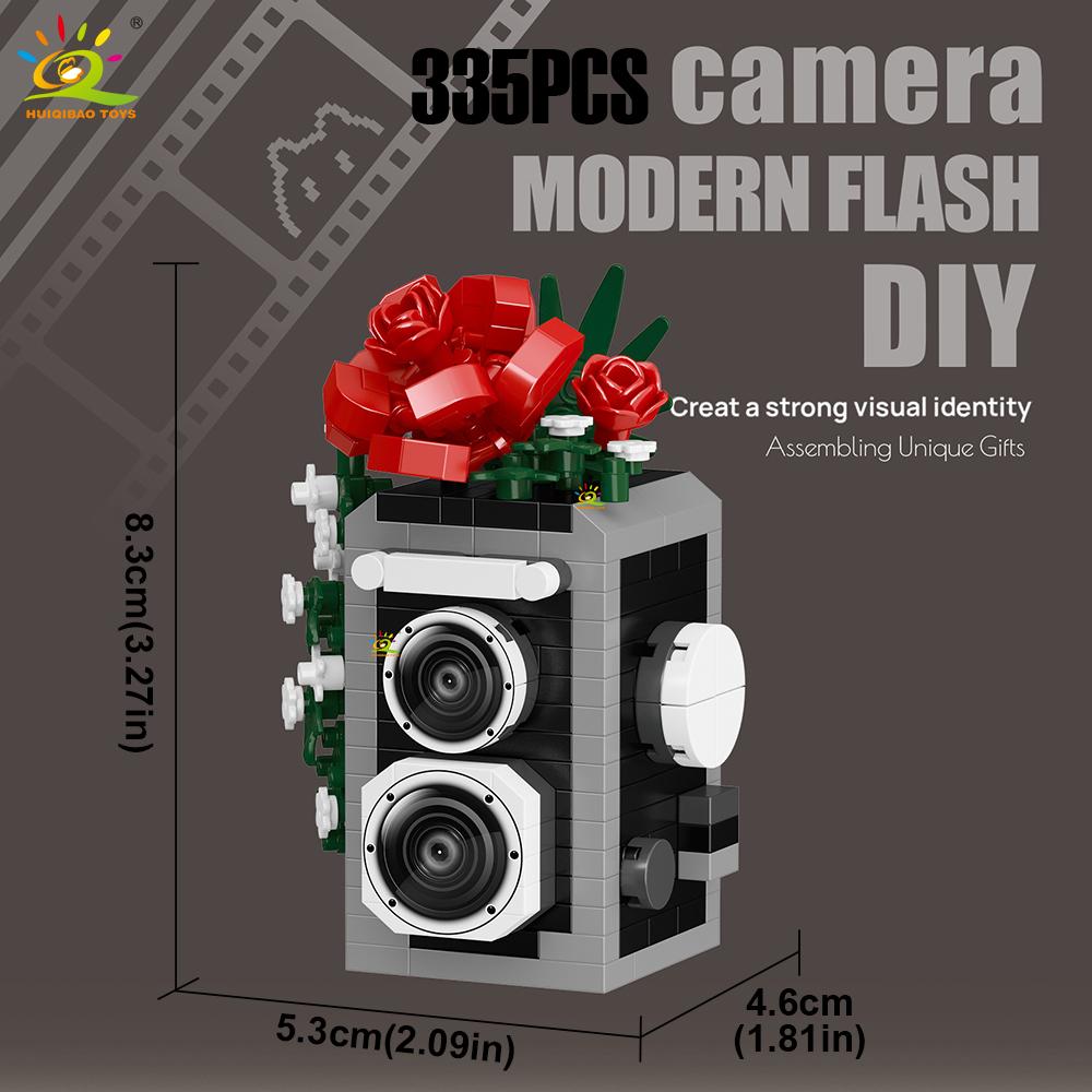 Cute Camera with flower model Micro Building Block Mini Diamond Model Brick Toy for Children Desk Decoration