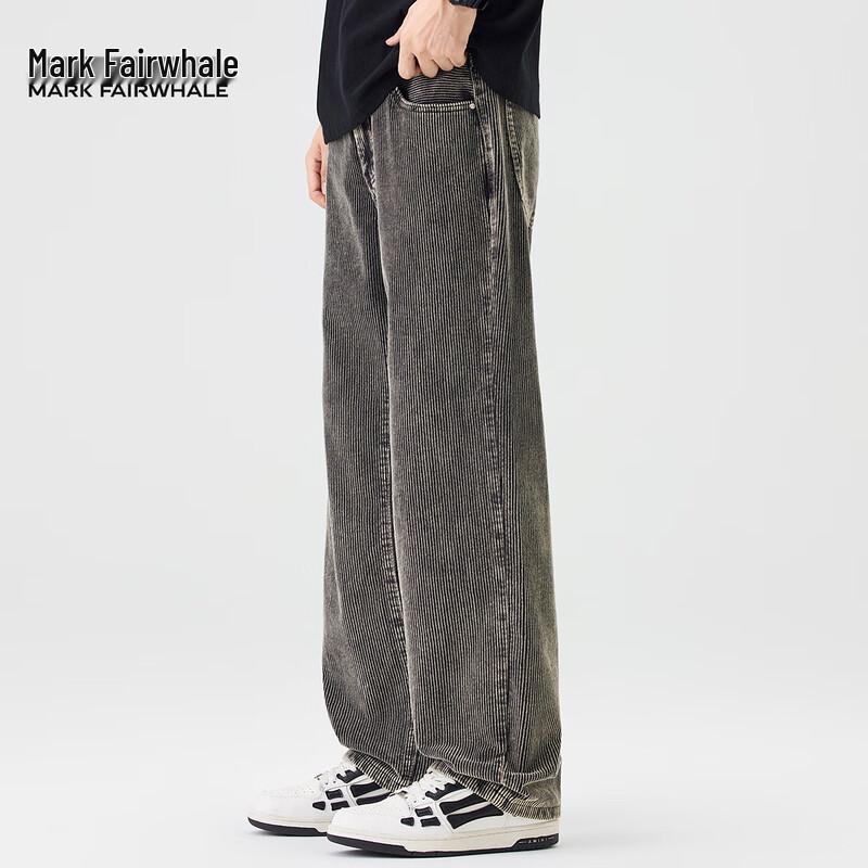 Mark Fairwhale Men's Heavy Striped Loose-Fit Wide-Leg Denim Pants