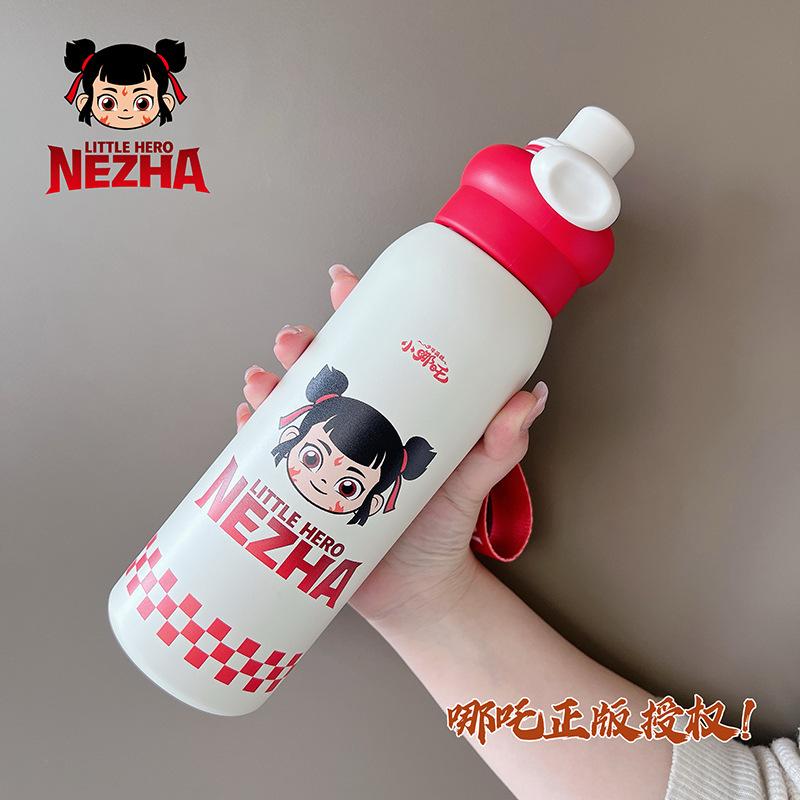 Thermos cup Large capacity portable double drinking straw direct drinking children s water cup 500ml