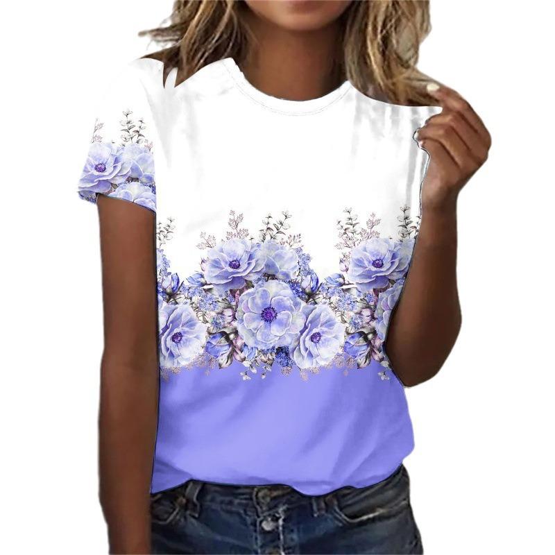 

Новая повседневная футболка с коротким рукавом с цветочным принтом, женская футболка с 3D-цифровой печатью XXL