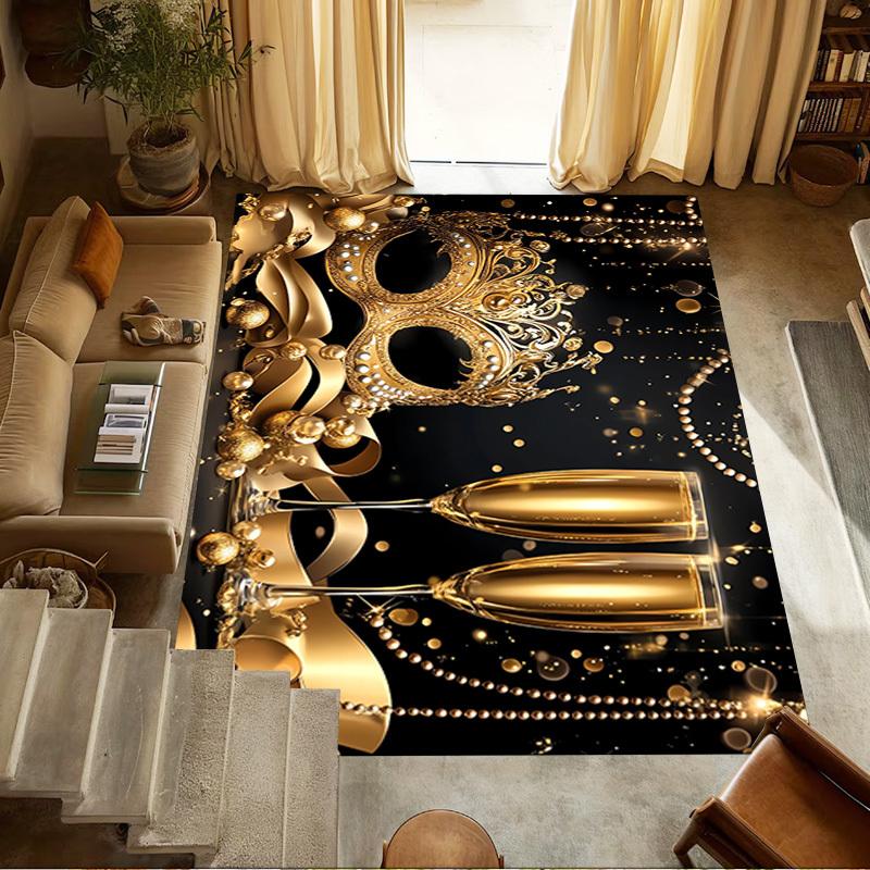mask champagne Crystal Velvet Office chair mat Area Rug - Non-Slip, Floor Mat, Office Desk Chair Rugs,Christmas Gift-1106078