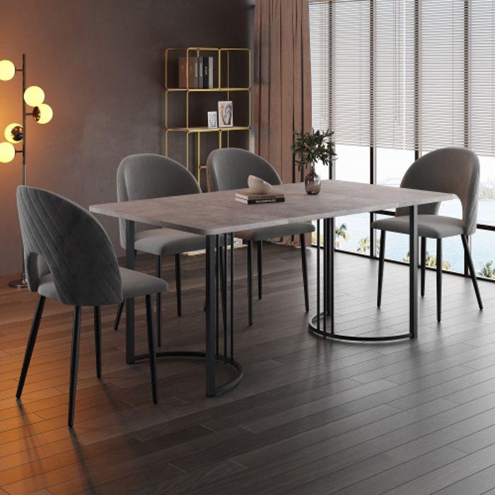 Set De Table À Manger - MUVOE - 140x80 Cm - 4 Chaises En Velours - Châssis Métallique Robuste - Design Moderne