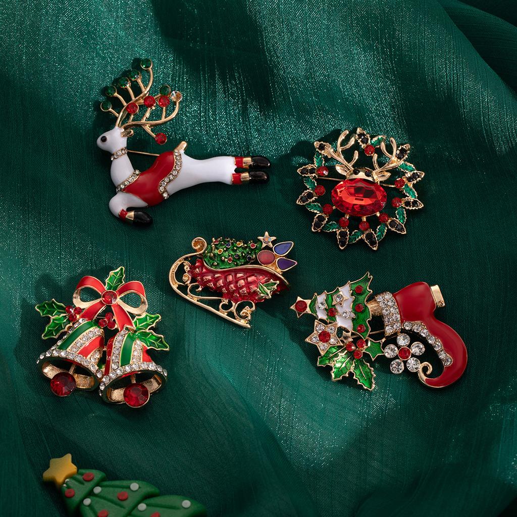 Creative Cartoon Christmas Bell Bow Diamond Brooch, Contrasting Colors, Advanced Sense, Cute Elk Dripping Oil Badge