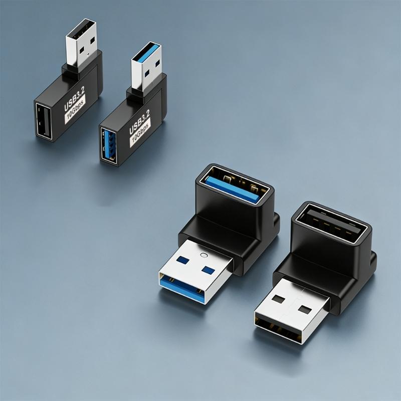 USB 3.2 90 Degree Male to Female Connectors for Protecting Device Port in Tight Space in Computer Connection