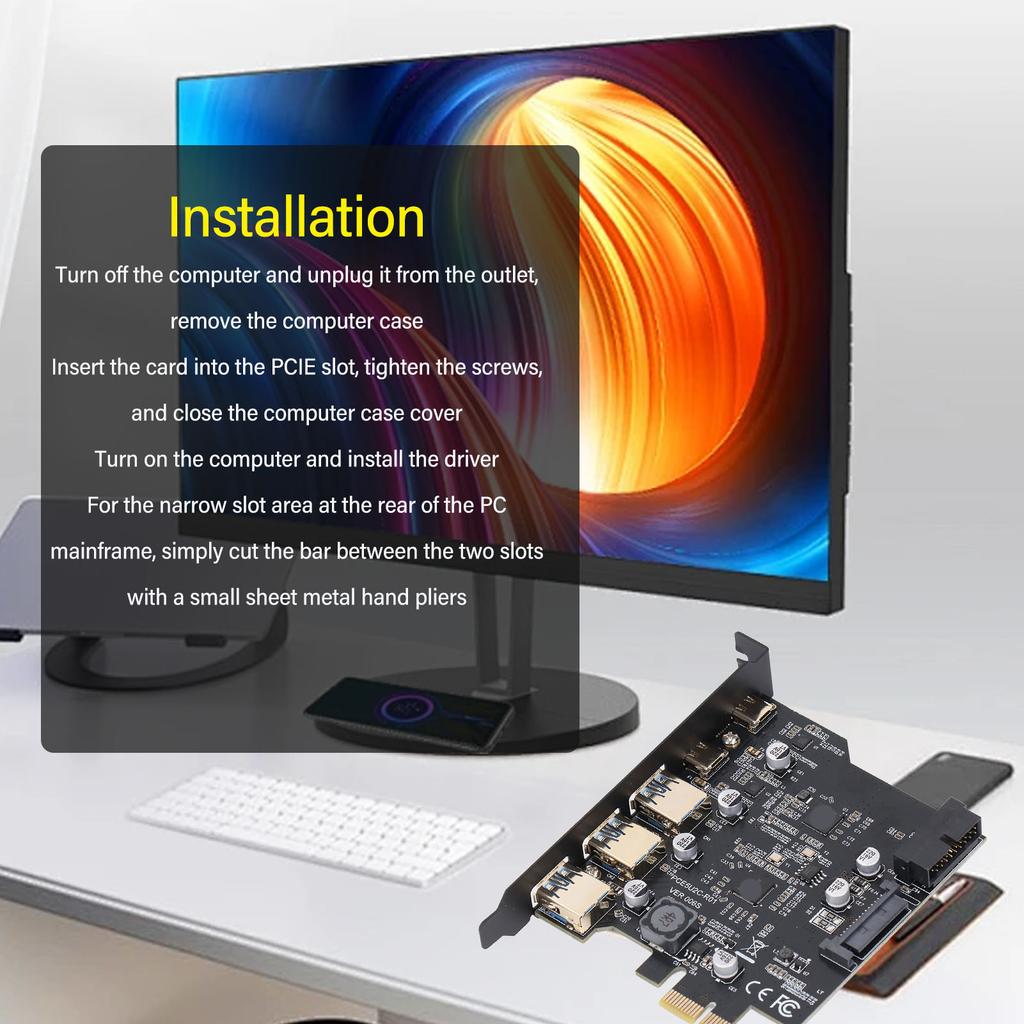 PCIe Expansion Card PCIe To USB 3.2 Card Stable 5 Port Easy Installation 2 USB Type C 20Gbps for Desktop PC for Windows