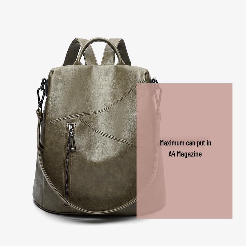 Korean Style Women's Soft Leather Anti-theft Backpack - Versatile, Large Capacity, Double Shoulder for Casual Travel, 2026 Summer