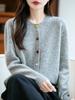 100% Wełna Damski Jesienno-Zimowy Kardigan Sweter Dzianinowy w Kropki w Stylu Koreańskim - Wszechstronny, Wyszczuplający i Modny Okrągły Dekolt