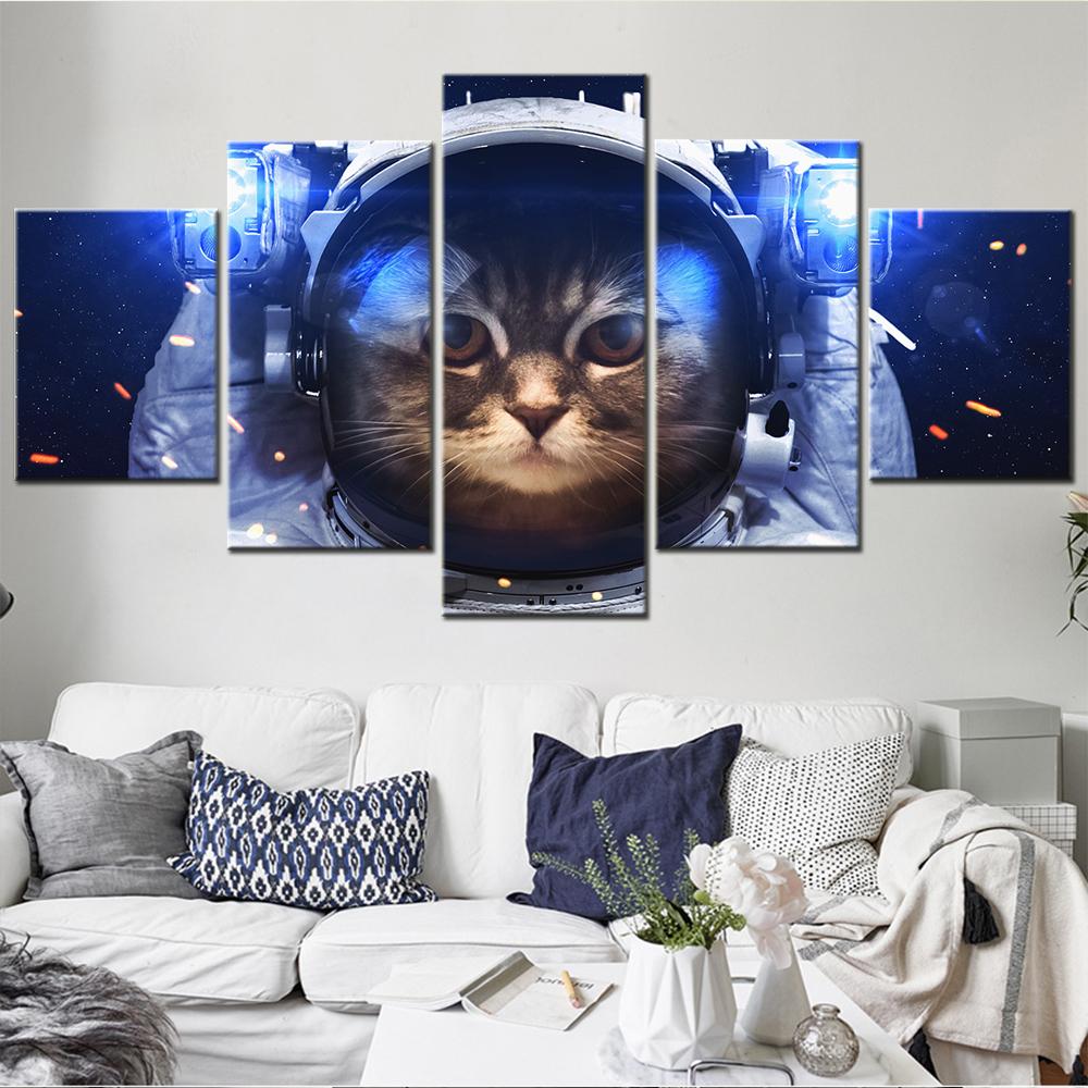 

Astronaut Cat Wall Art Canvas Set - Modern Animal Painting for Teenager Bedroom Decor Modular Posters on Wall Room Decoration 20X35 20X45 20X55cm