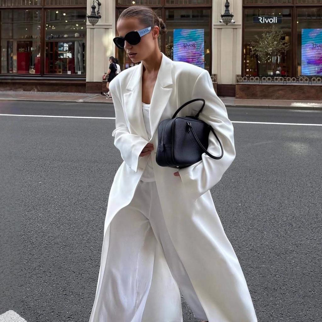 2025 Summer New Cross-border European and American Casual Workplace Elegant Long Trench Coat with Buttons, Elegant Goddess Long Sleeve and Long Pants
