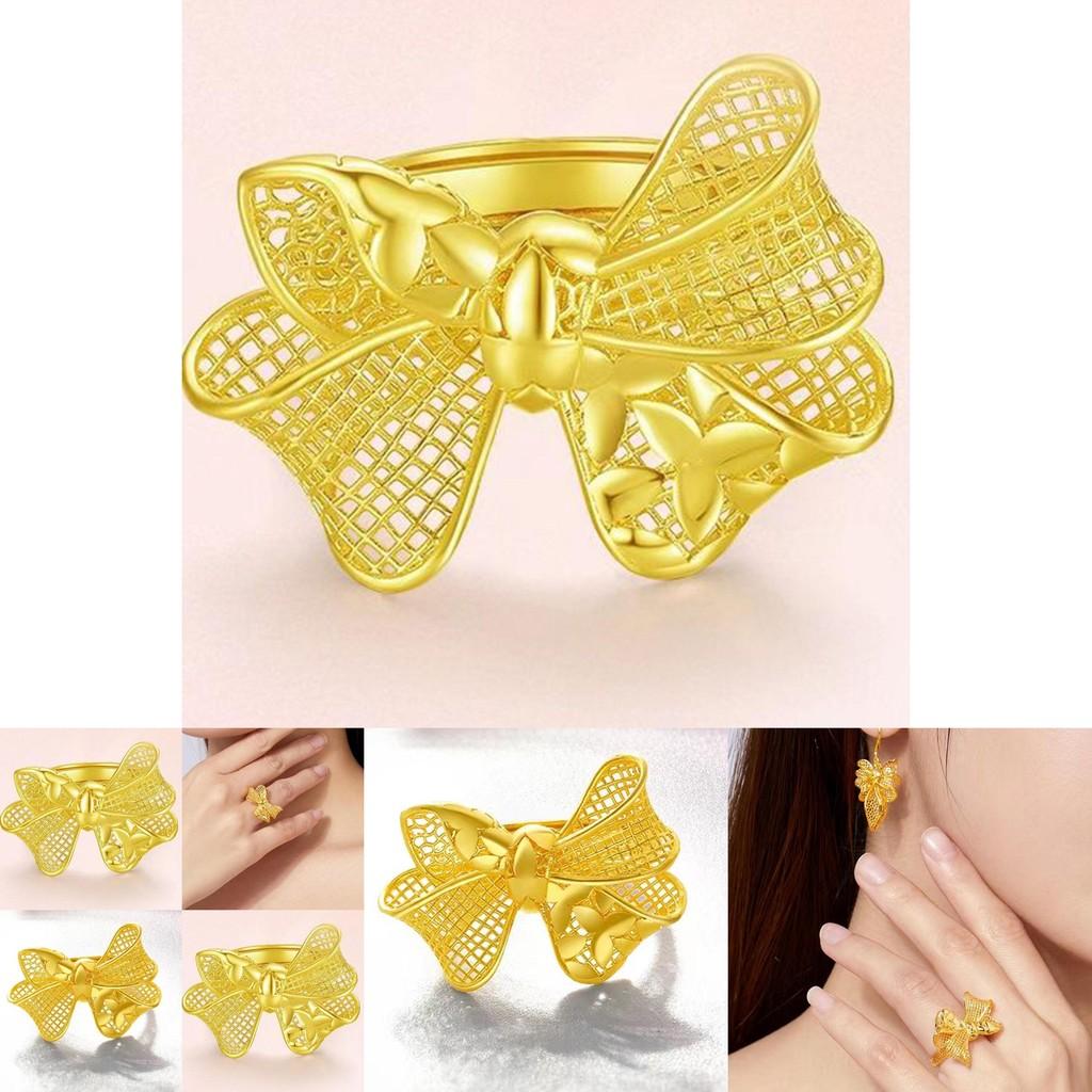 Trendy Gold Plated Butterfly Ring For Women Featuring Adjustable Floral Style
