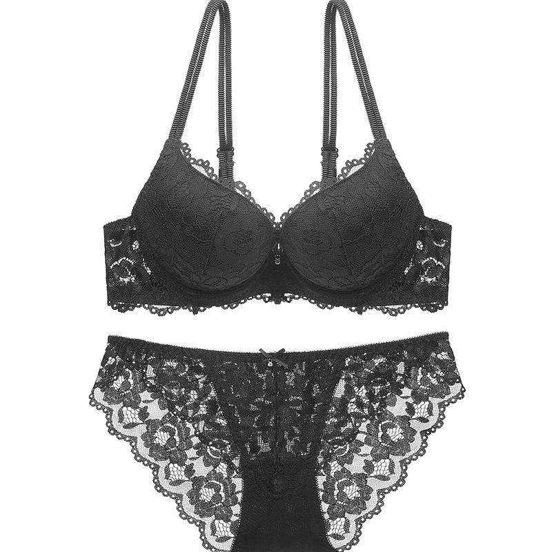 Set Reggiseno e Slip in Pizzo Floreale Nudo Push Up con Ferretto Set Lingerie con Slip a Bikini