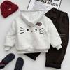 Girls' Fleece-Lined Leopard Print Jacket & Pants Set - Autumn/Winter 2025 Korean Style