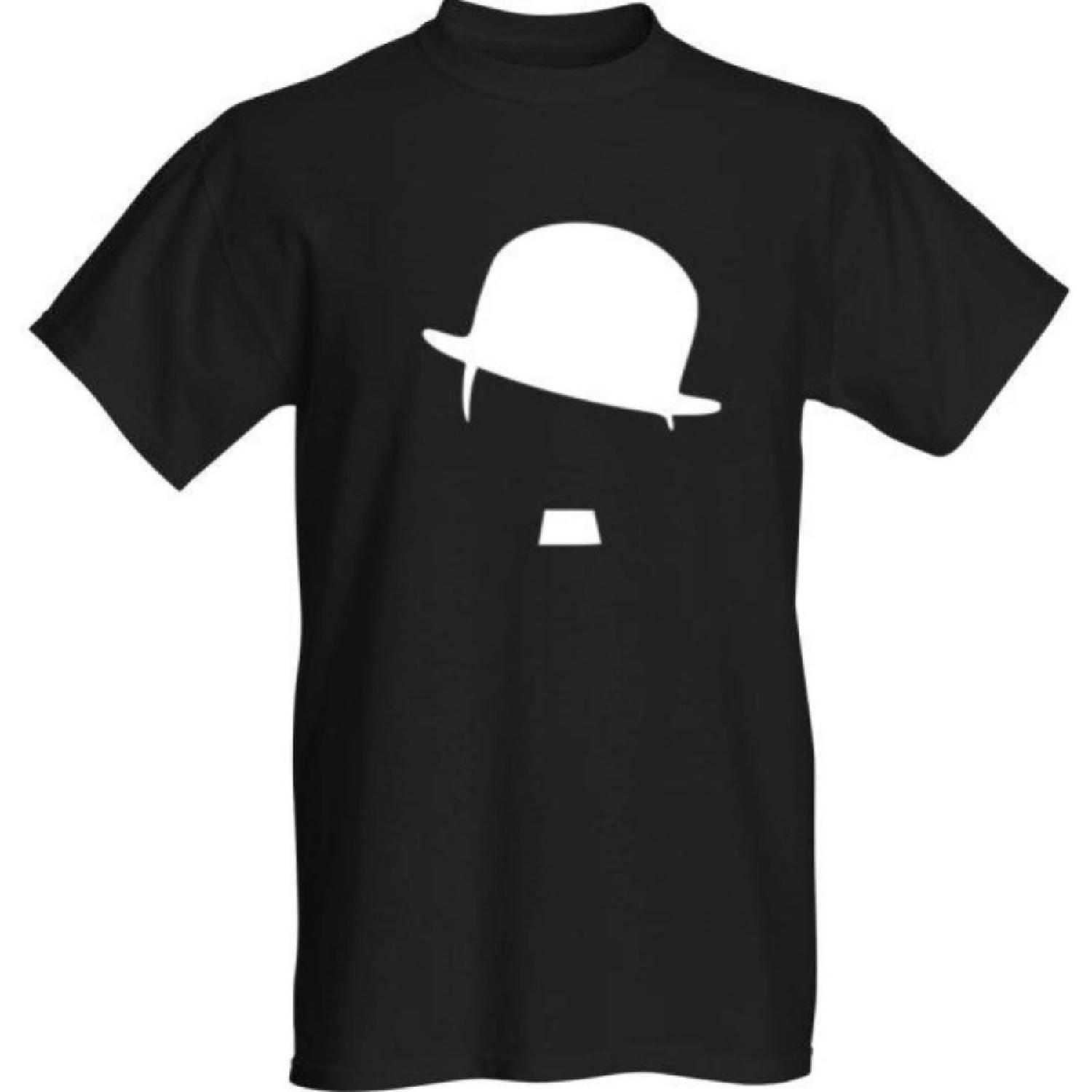 Classy Canuck Charlie Chaplin Bowler Hat and Moustache T-Shirt - White Silhouette S