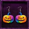 Comfortable Sensitive Skin Accessories 1 Pair Halloween Earrings for Women, Colorful Pumpkin Dangle Retro Style Festival Ornaments Drop Earrings,