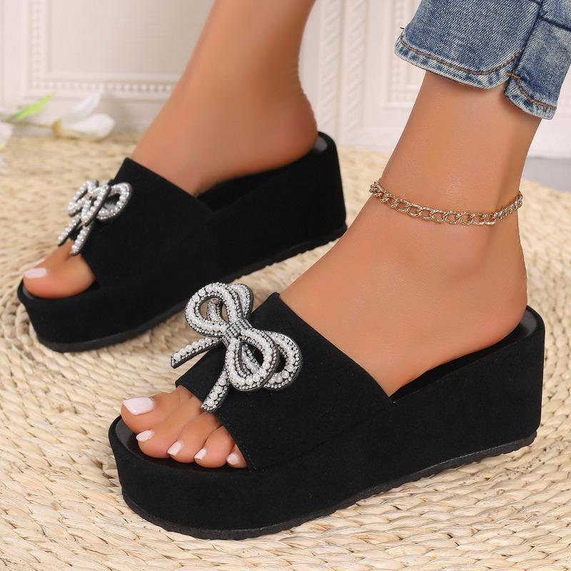 Fashion Summer new women's thick soled open toed slippers bow decoration 2025 Fashionable and stylish women's slippers