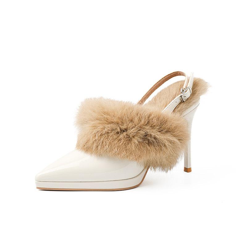 High Heel Pumps for Ladies Elegant Thin Heels Short Plush Women's Sandals Fashion Autumn Winter Ankle Straps Tacones Size 34-42