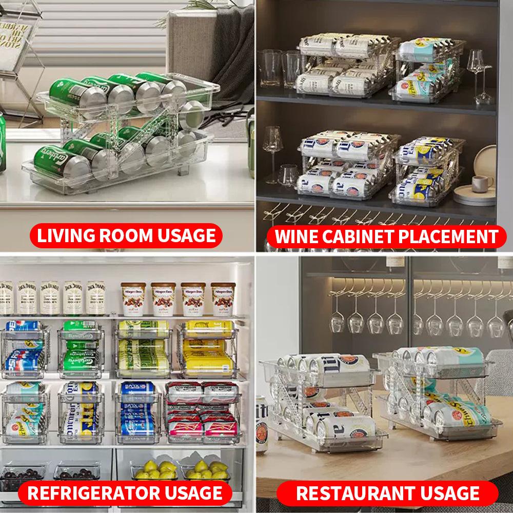 Double Layered Telescopic Rolling Beverage Storage Box - Automatic Replenishment Can Storage Rack - Refrigerator Soda Desktop