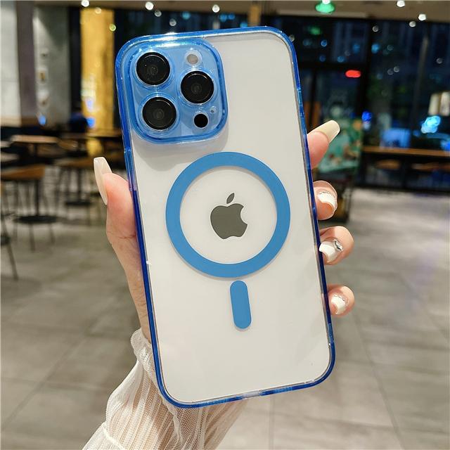 Luksusowy Kolorowy Bumper Przezroczyste Magnetyczne Etui Magsafe na Telefon Dla iPhone 11 12 13 14 15 Pro Max Osłona Ochronna Obiektywu na 14 Plus