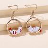 Unique Female  White Cat Round Metal Drop Dangle Earrings Cute Gold Color Party  For Women