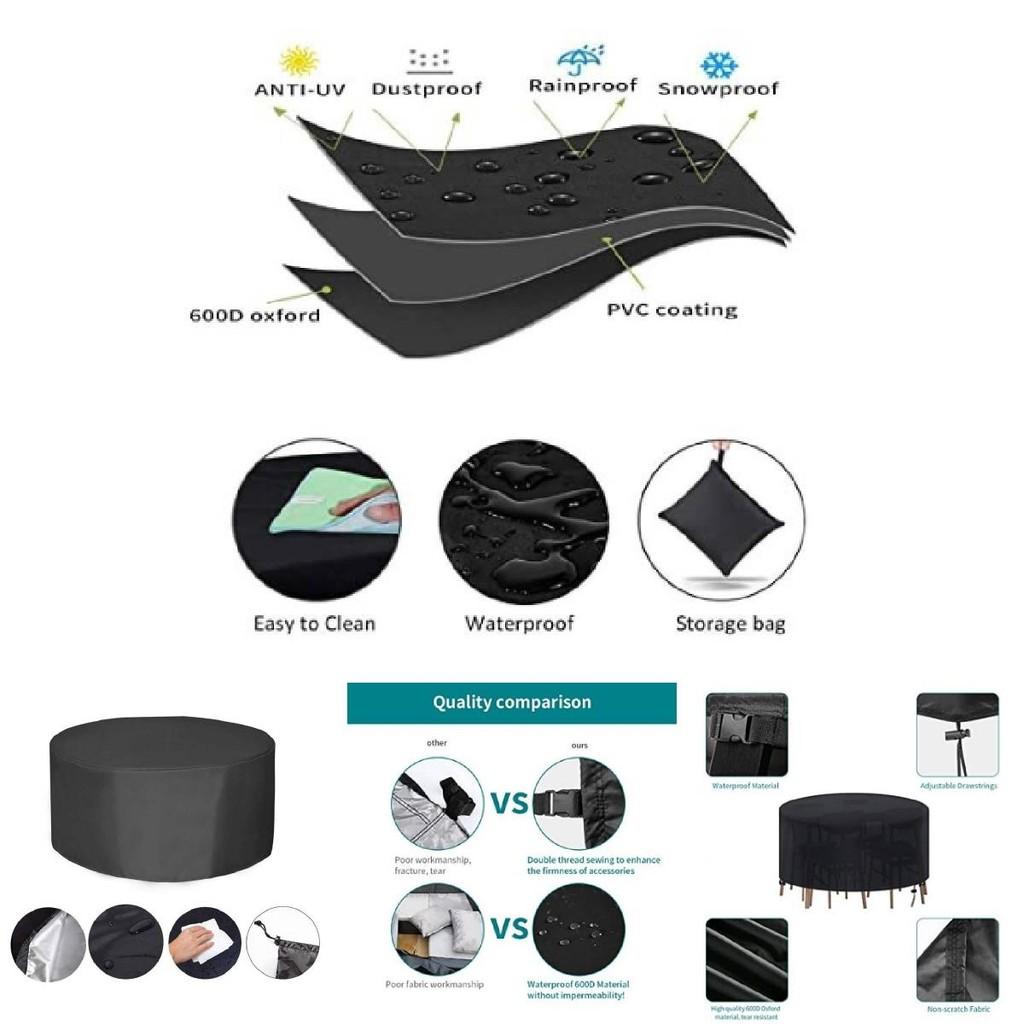 Kulatý kryt na venkovní nábytek Vodotěsný Prachotěsný Ochrana zahradního stolu a židlí Černý 210d Oxford Tkanina