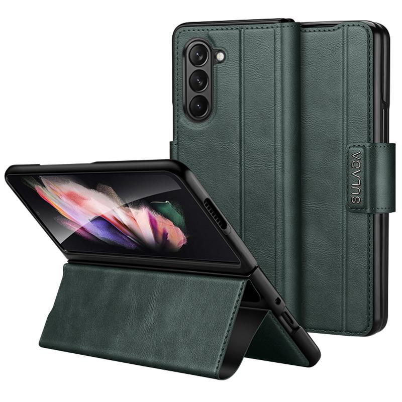 

For Samsung Galaxy Z Fold6 5G Case PU Leather+PC Anti-Drop Stand Phone Case Midnight Green
