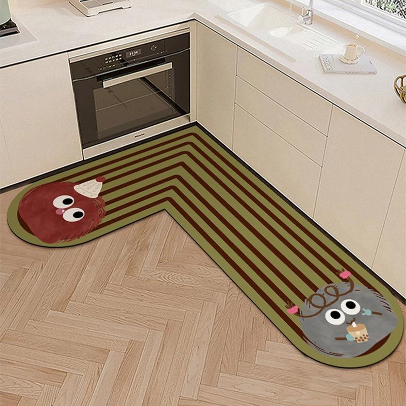 Kitchen Floor Mat with Water Oil Absorption L-shaped Diatomaceous Earth Floor Mat Household Cartoon Wear-resistant Anti Slip Mat