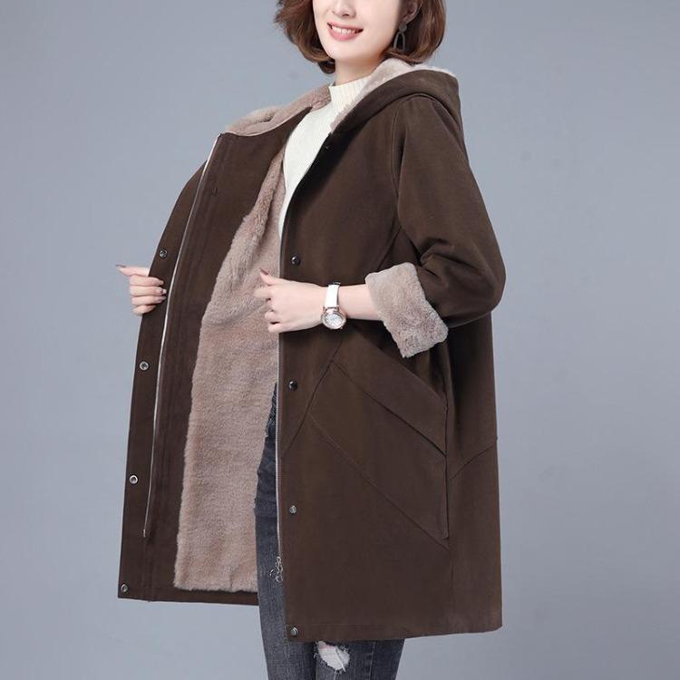 2024 Women Autumn Winter Thickened Cotton Padded Parker Jacket Mid Length Coat for Middle Aged