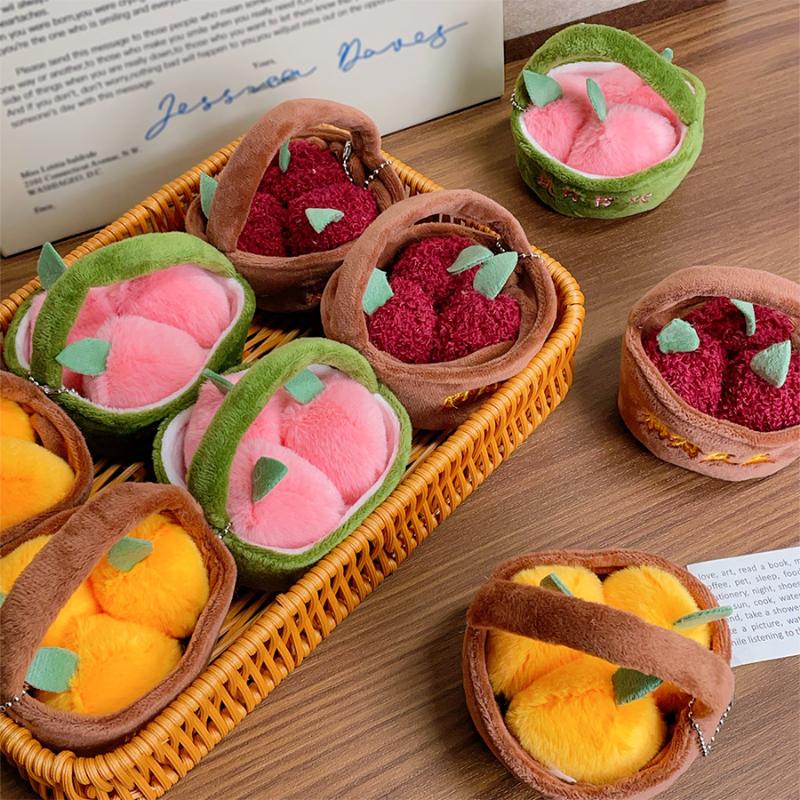 Cute Ingenious Plush Fruit Basket Doll Pendant Keychain Cartoon Car Key Ring Fashion Backpack Decoration Pendant Accessories Gift