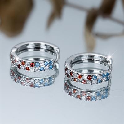 Rainbow Zircon Round Hoop Earring Luxury Crystal Earrings For Women Vintage  Silver Color Wedding Jewelry Gift