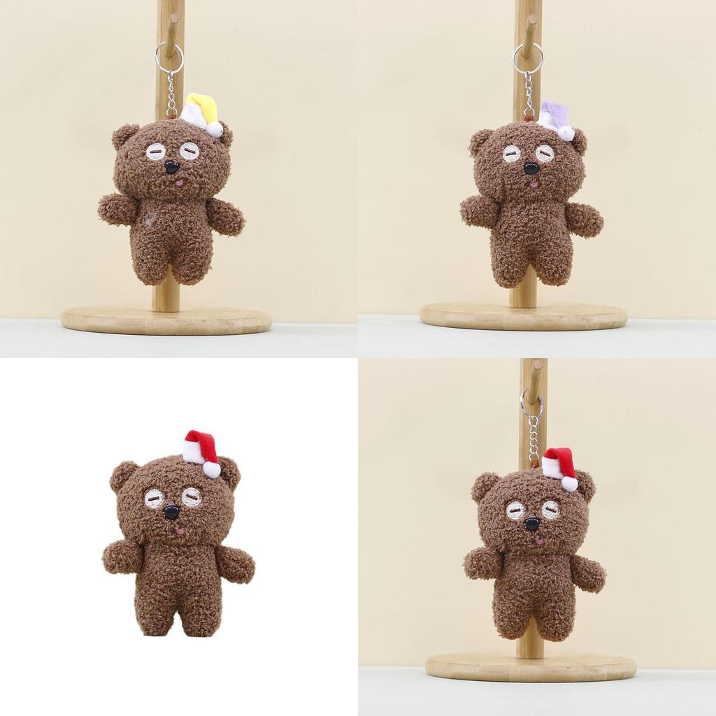 Cute Bear Plush Toy Keychain With Christmas Hat For Kids Room Decor