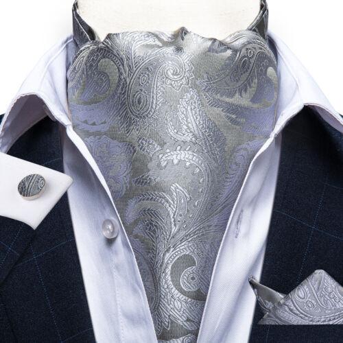 Mens Ascot Silk Cravat Blue Paisley Tie Handkerchief Cufflinks Set Formal Party